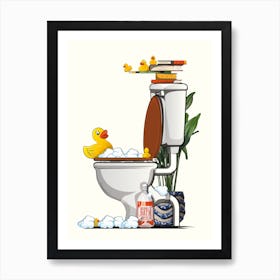 Rubber Ducks Swimming In The Toilet Art Print
