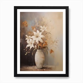 Lily, Autumn Fall Flowers Sitting In A White Vase, Farmhouse Style 2 Art Print