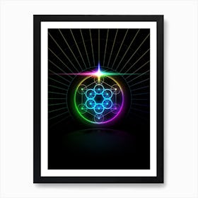 Neon Geometric Glyph in Candy Blue and Pink with Rainbow Sparkle on Black n.0257 Art Print