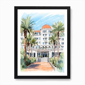 The Ritz Carlton Bacara, Santa Barbara   Santa Barbara, California   Resort Storybook Illustration 3 Art Print