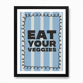 Eat Your Veggies Cute Blue Kitchen Art Print