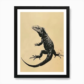 Forest Green Galápagos Land Iguana Block Print 5 Art Print