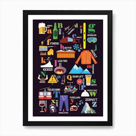 A To Z Of Skiing Poster Purple Art Print