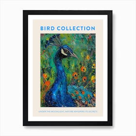 Peacock At Night Textured Painting 1 Poster Art Print