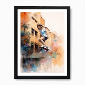 Girl Skateboarding In Sydney, Australia Watercolour 3 Art Print