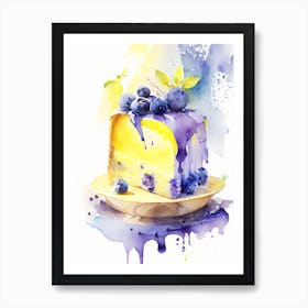 Lemon Pound Cake With Blueberry Sauce Dessert Storybook Watercolour 1 Flower Art Print