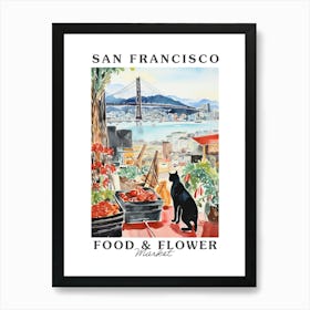 Food Market With Cats In San Francisco 1 Poster Art Print