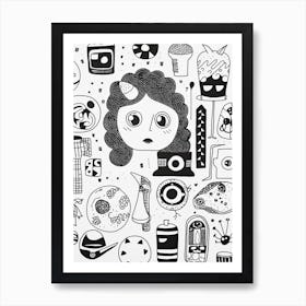 Woman Thoughts Black And White Line Art 3 Art Print