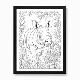 Line Art Jungle Animal Indian Rhinoceros 1 Art Print