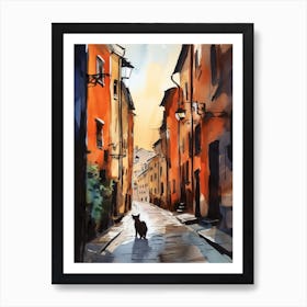 Painting Of Stockholm Sweden With A Cat In The Style Of Watercolour 3 Art Print