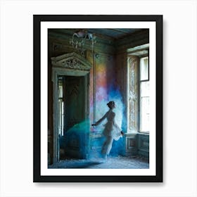 Polychrome Banshee Floats Through An Abandoned Victorian Mansion Casting Eerie Shadows On Peeling W 1 Art Print