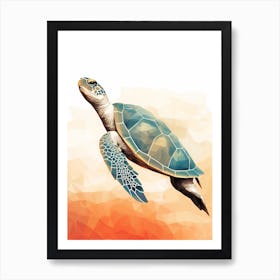 Geometric Blue And Orange Turtle Art Print