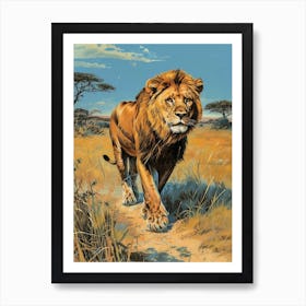 Barbary Lion Relief Illustration Savana 2 Art Print