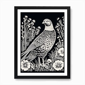 B&W Bird Linocut Grouse 2 Art Print
