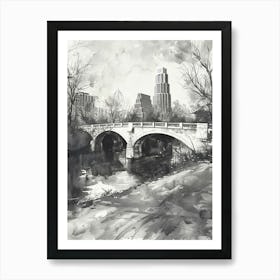 Congress Avenue Bridge Austin Texas Black And White Watercolour 2 Poster