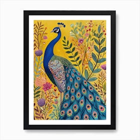 Folk Floral Peacock In The Wild 1 Art Print