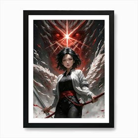 Anime - Gorgeous Girl wielding a Steel Sword with a Dragon Art Print