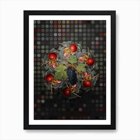 Vintage San Columbano Grapes Fruit Wreath on Dot Bokeh Pattern n.0232 Art Print