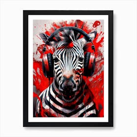 Zebra With Headphones animal Art Print