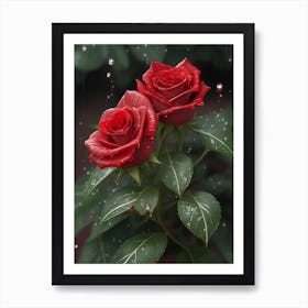 Red Roses At Rainy With Water Droplets Vertical Composition 59 Art Print