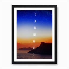 Moon Phases At Sunset - Moon phases poster Art Print