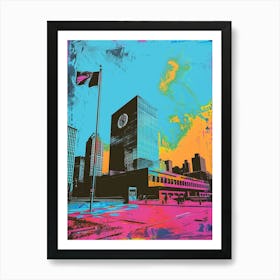 The United Nations Headquarters New York Colourful Silkscreen Illustration 4 Art Print