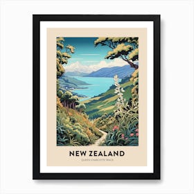 Queen Charlotte Track New Zealand Vintage Hiking Travel Poster Art Print