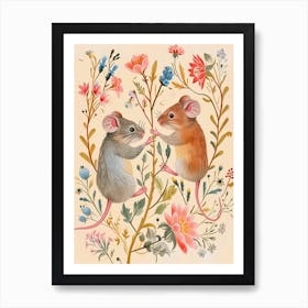 Folksy Floral Animal Drawing Mouse 1 Art Print