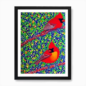 Cardinal 2 Yayoi Kusama Style Illustration Bird Art Print