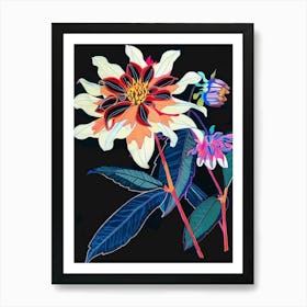 Neon Flowers On Black Dahlia 3 Art Print