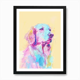 Flat Coated Retriever Dog Pastel Line Watercolour Illustration  4 Art Print