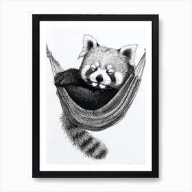 Red Panda Napping In A Hammock Ink Illustration 4 Art Print