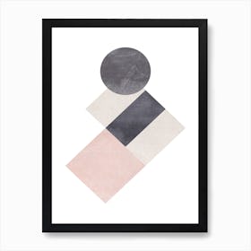 Pink Grey And Black Cotton Texture Abstract Rectangles Art Print