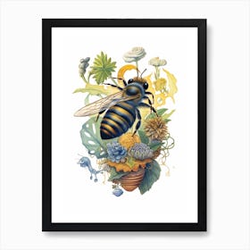 Blue Eyed Sweat Bee Beehive Watercolour Illustration 1 Art Print