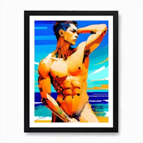 Nude Gay Male Beach Scene Art Print