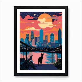 Houston, United States Skyline With A Cat 0 Art Print