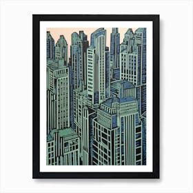 Chrysler Building New York City, United States Linocut Illustration Style 3 Art Print