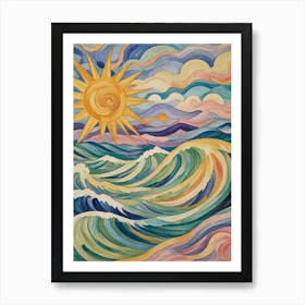 Sun Over The Ocean In Rainbow Art Print