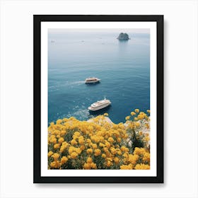 Summer Vibes In Capri, Yellow Flowers Summer Vintage Photography Art Print