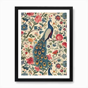 Cream & Red Peacock Wallpaper 3 Art Print