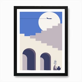 Aegean Island. Boho, Boho decor: Egypt, Morocco night poster. Moon Art Print