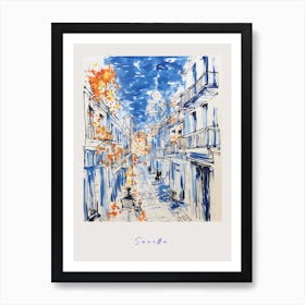 Seville Spain 2 Mediterranean Blue Drawing Poster Art Print