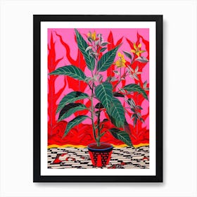 Pink And Red Plant Illustration Croton Norma 1 Art Print