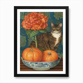 Amaryllis With A Cat 3 William Morris Style Art Print