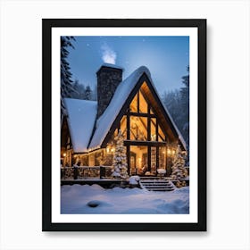 A Perfectly Symmetrical Cozily Nestled Holiday Cottage Edges The Wild Enchanting Winter Forest Dr Art Print