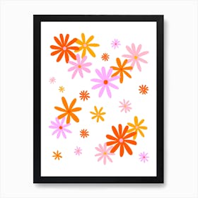 Pink and Orange Cute Flower Pattern Art Print