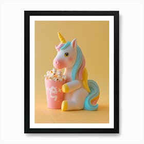 Toy Unicorn Eating Popcorn Pastel Yellow Art Print