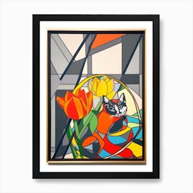 Tulips With A Cat 1 Abstract Expressionist Art Print