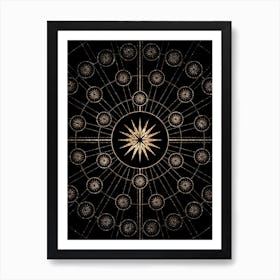 Geometric Glyph Radial Array in Glitter Gold on Black n.0157 Art Print