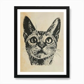 Devon Rex Linocut Blockprint 1 Art Print